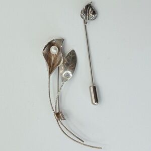 SOLD DON’T BUY Lot Of 2 Vintage Sterling 925 Silver Lapel Stickpin Brooch Leaf
